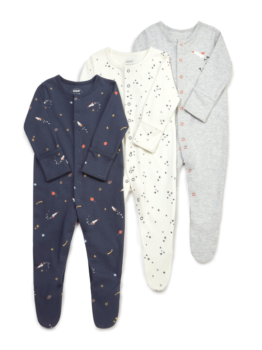 Space Jersey Cotton Sleepsuits 3 Pack image number 1