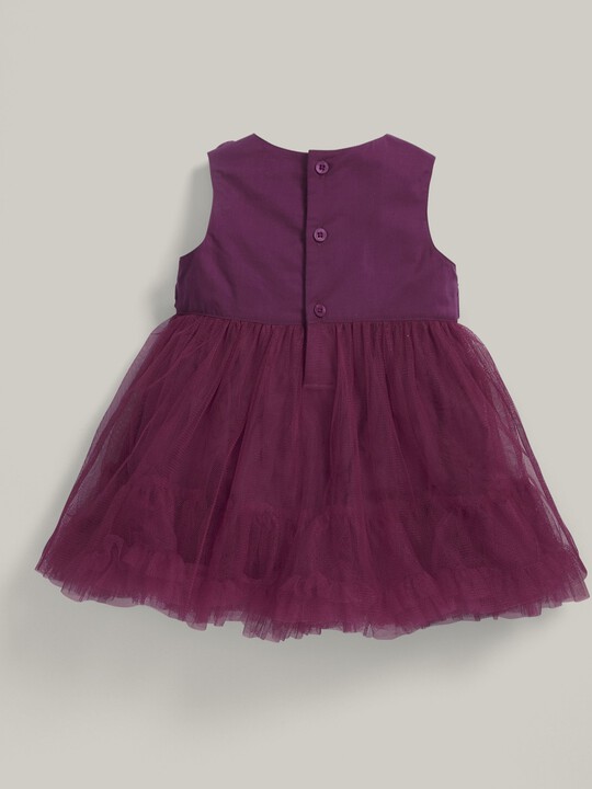 Rose Neckline Waterfall Tulle Dress Berry image number 3