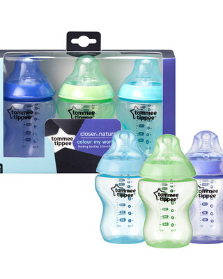 Tommee Tippee Closer to Nature Feeding Bottle, 260ml x 3 - Blue