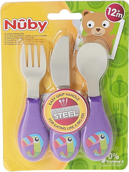 Nuby Stainless Steel Spoon, Fork & Knife image number 1