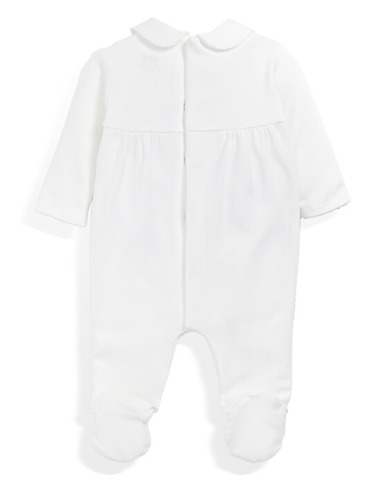 Supima Cotton Smock Detail All-In-One with collar White- New Born image number 4