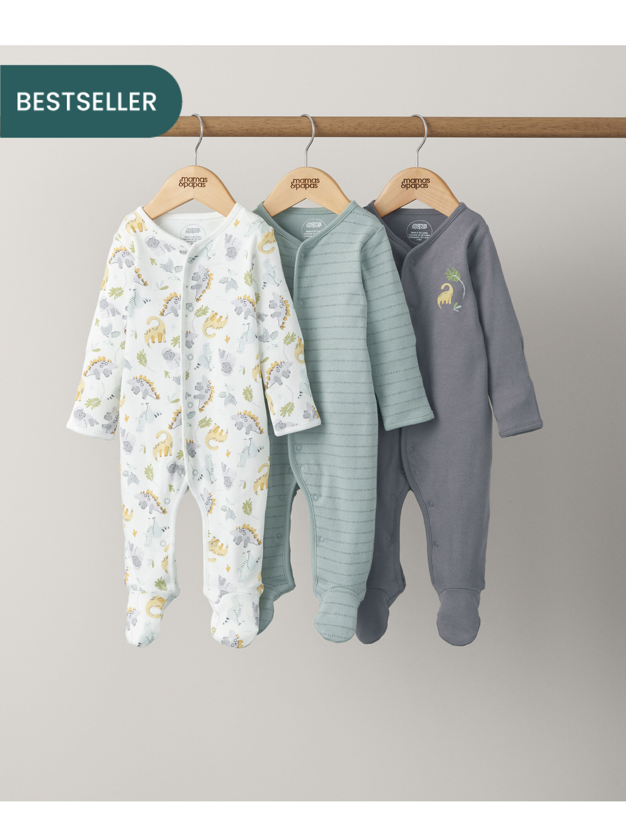 3 pack Dinosaur Sleepsuits